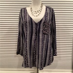 Fred David Navy and White Patterned Blouse